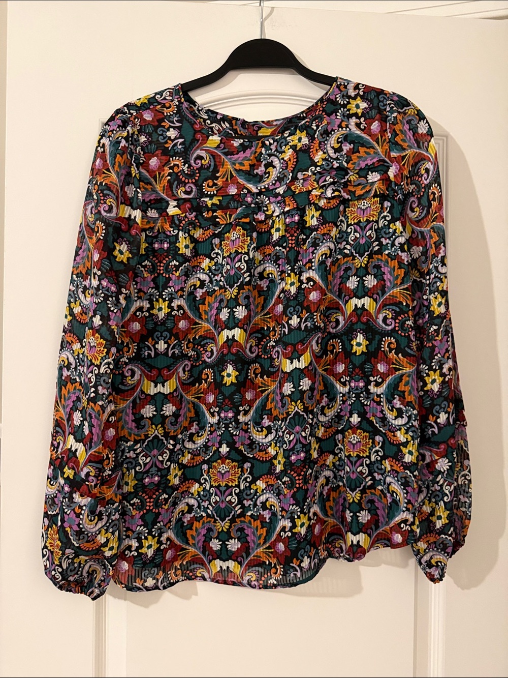 LOFT Multicolor Paisley Floral Long-Sleeve Blouse — Navy Base